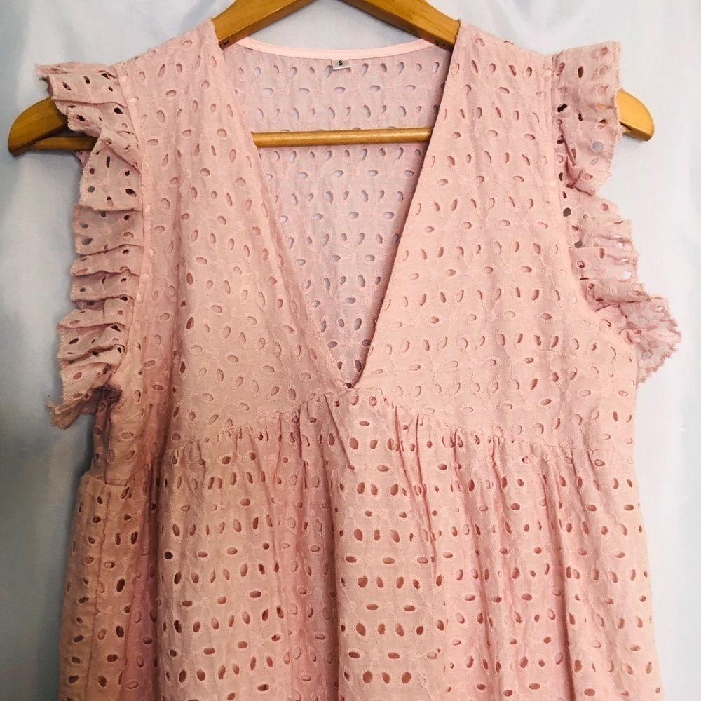 Women's Lace Ruffle Dress V-Neck Summer Babydoll Dress Size S - Picture 3 of 10